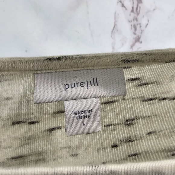 J Jill Shirt Womens Large Gray Speckled Neutral Ruched Tie Quarter Sleeve Pure - Picture 3 of 11